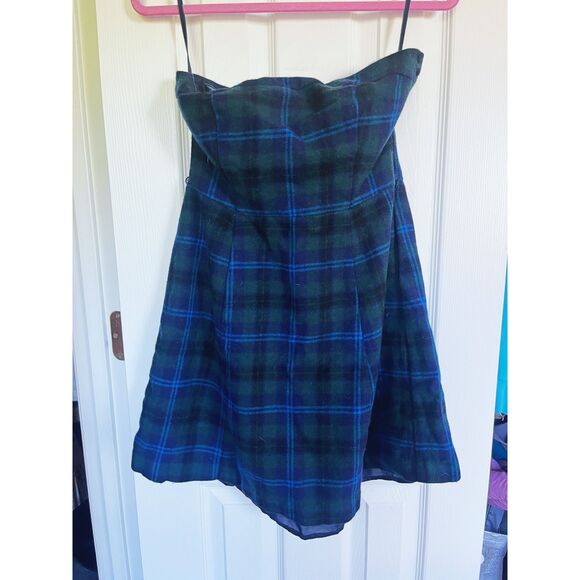 American eagle Strapless Plaid Mini Dress Fall Winter Blue Green Plaid Size 6 - Picture 3 of 6